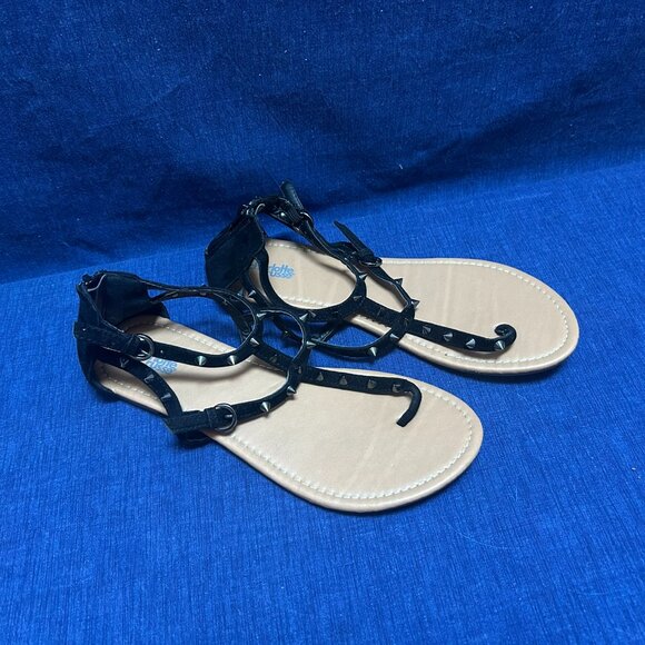 Size 9.5 Charlotte Russe Black & Chrome Spiked Studded Sandals - Picture 5 of 10